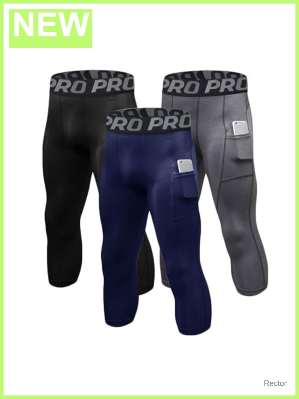 Men's 3/4 Compression Capri Leggings Quick Dry Athletic Yoga Pants with Pocket